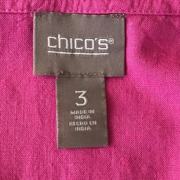 CHICO’S Pink Blouse Top Linen Blend 3/4 Sleeves Fray Trim Women’s Size XL Size 3 - Picture 14 of 16